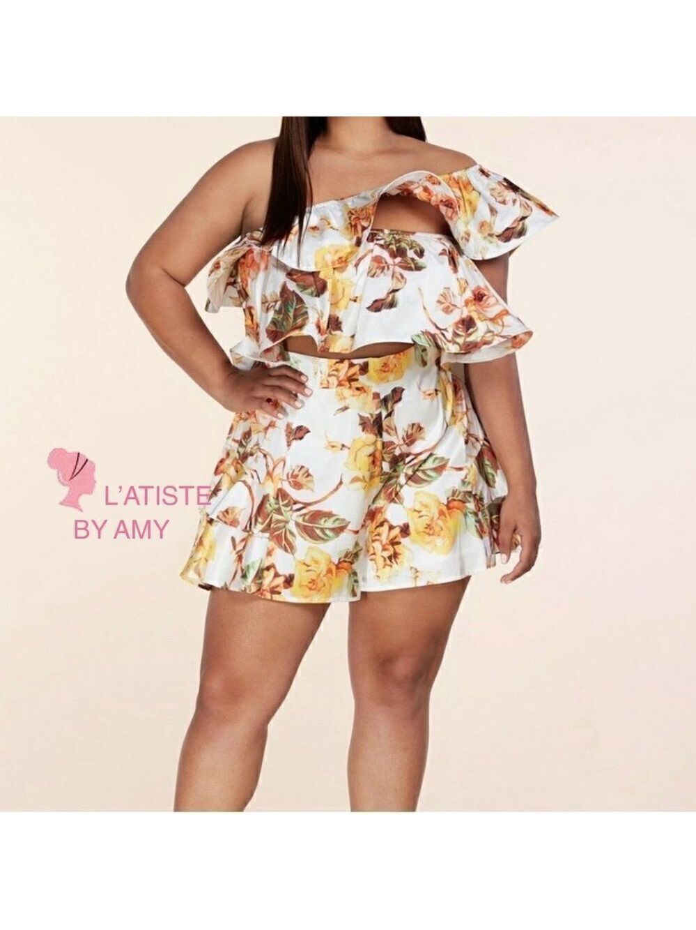 New Plus Size Floral Two-Piece Shorts Set by L’atise by Amy - Picture 2 of 10